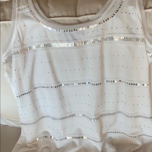 White knit tank top silver rhinestone crss pattern